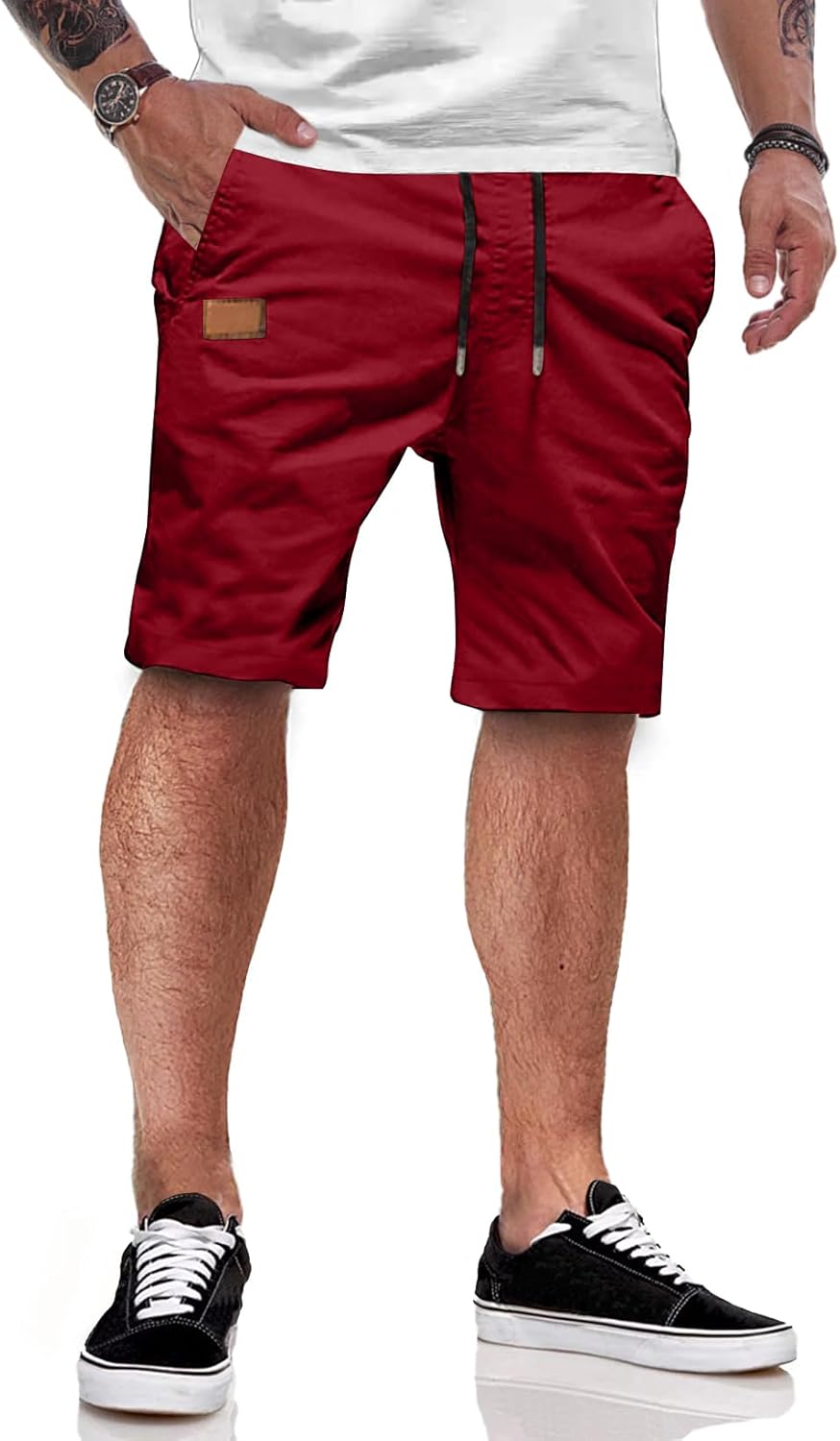 JMIERR Kurze Hosen Herren Shorts Herren Sommer Chino Baumwolle Elastische Taille mit Taschen XXL Rot