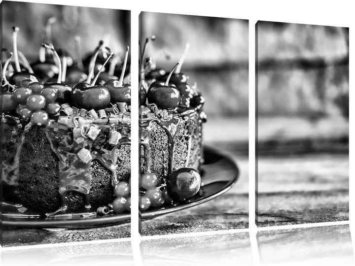 Pixxprint Monocrome, Himmlische Schokoladentorte 3-Teiler Leinwandbild 120x80 Bild auf Leinwand