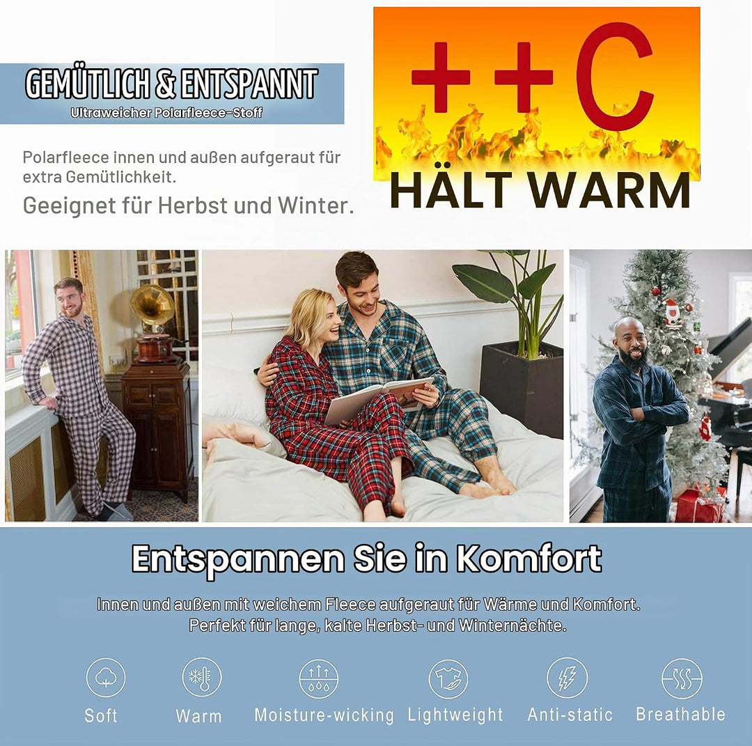 YUSHOW 2er Pack Schlafanzughose Herren Lang Fleece Karierte Pyjamahose Winter Warm Pyjama Hose Soft