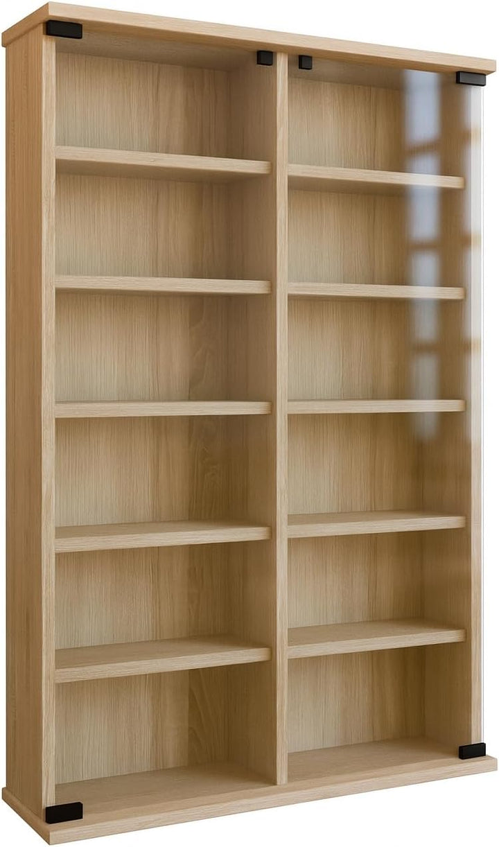 VCM Holz CD DVD Stand Regal Schrank Aufbewahrung Standregal Ständer Roma Glastür Sonoma-Eiche Sonoma