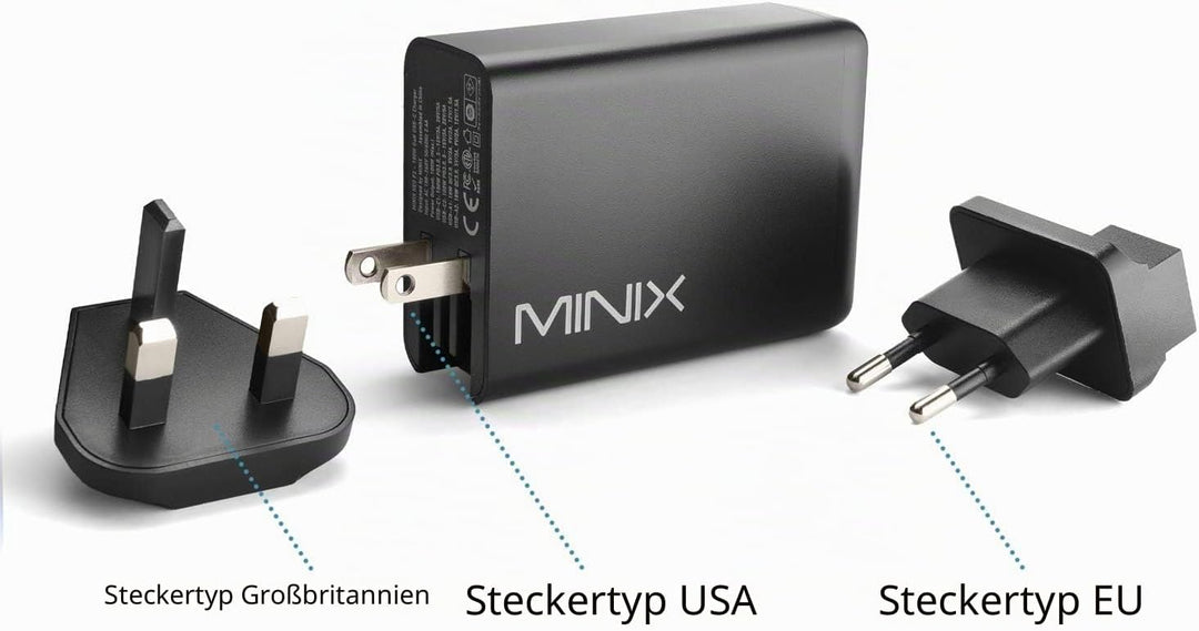 MINIX 100 W Turbo GaN Ladegerät mit 4 Anschlüssen, universelles Schnellladegerät 2 x USB-C Power Del