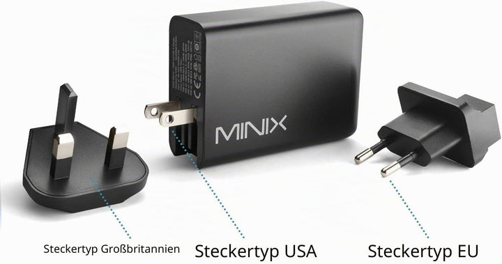 MINIX 100 W Turbo GaN Ladegerät mit 4 Anschlüssen, universelles Schnellladegerät 2 x USB-C Power Del