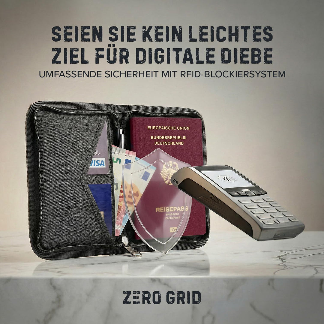 Reisebrieftasche &amp; Familienpasshalter mit RFID-Blockierung, Dokumenten-Organizer, shadow, Einheitsgr