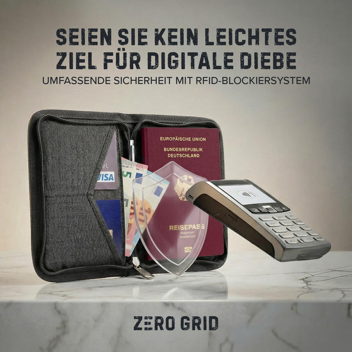 Reisebrieftasche &amp; Familienpasshalter mit RFID-Blockierung, Dokumenten-Organizer, shadow, Einheitsgr