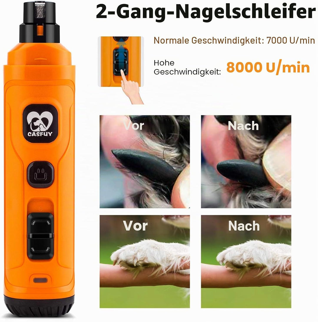 Casfuy Krallenschleifer für Hunde mit 2 LED-Leuchten – 2 Geschwindigkeiten, leiser, leistungsstarker