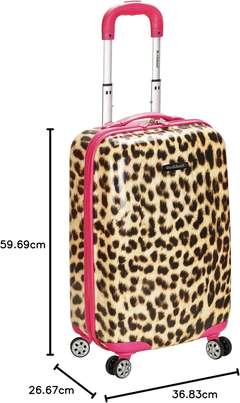 Rockland Safari Hartschalen-Trolley, pink Leopard, Carry-On 20-Inch, Safari Hardside Spinner Wheel G