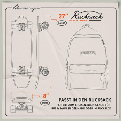 Apollo Mini-Longboard | Midi Cruiser als Komplett-Board, 70cm (30x8) | wendiges Kick Tail Mini Longb