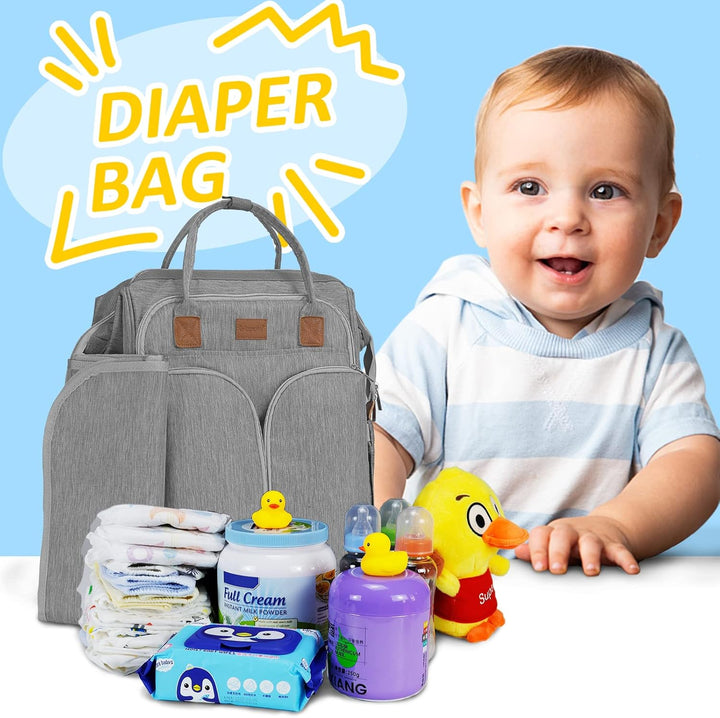 Gloppie Wickeltasche Rucksack Baby Wickelrucksack mit Tragbarer Wickelauflage und Kinderwagengurten,