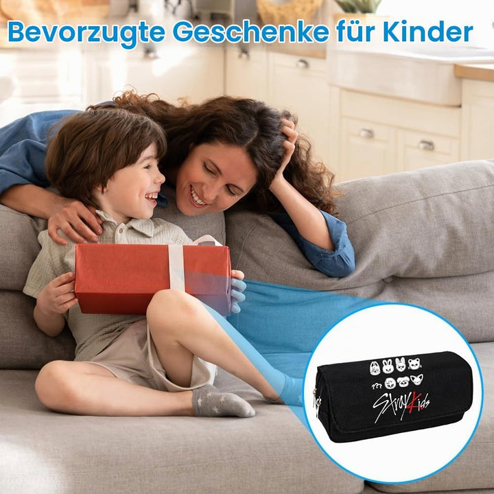 Stray Kids Federmäppchen, SKZ Skzoo Federmappe, Grosse Kapazität Doppelschicht Federmäppchen, Schwar