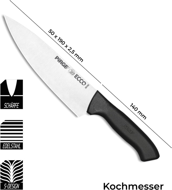 Pirge Ecco Kochmesser 19 cm Profi Küchenmesser - Allzweckmesser - Chefmesser - 54 HRC Hochgekohlter