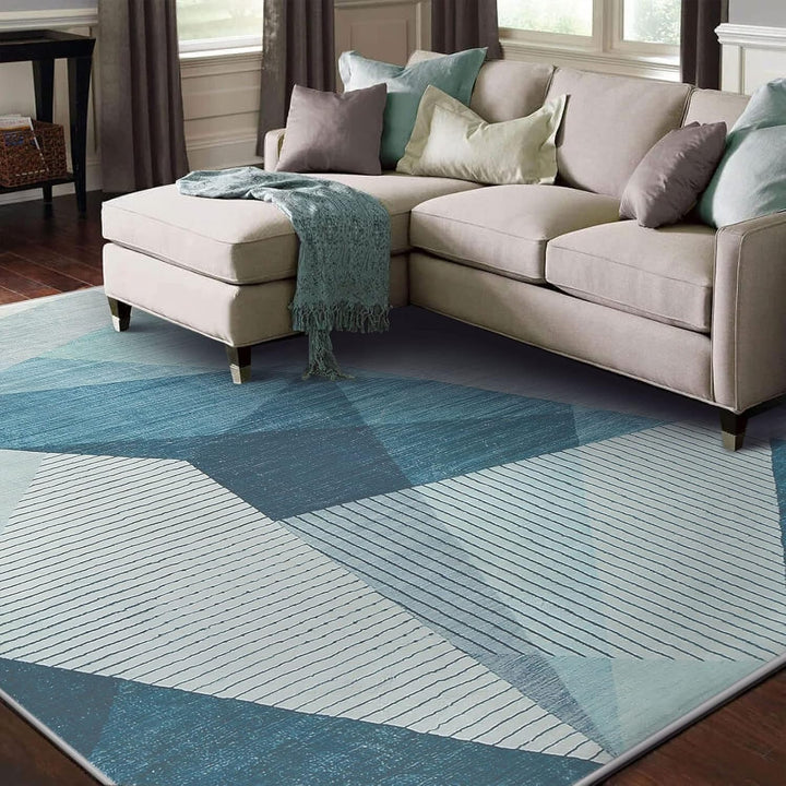 ASIinnsy Kurzflor Teppich Wohnzimmer Teppich Geometrisches Muster Abstrakt Moderne Teppiche Blau Gra
