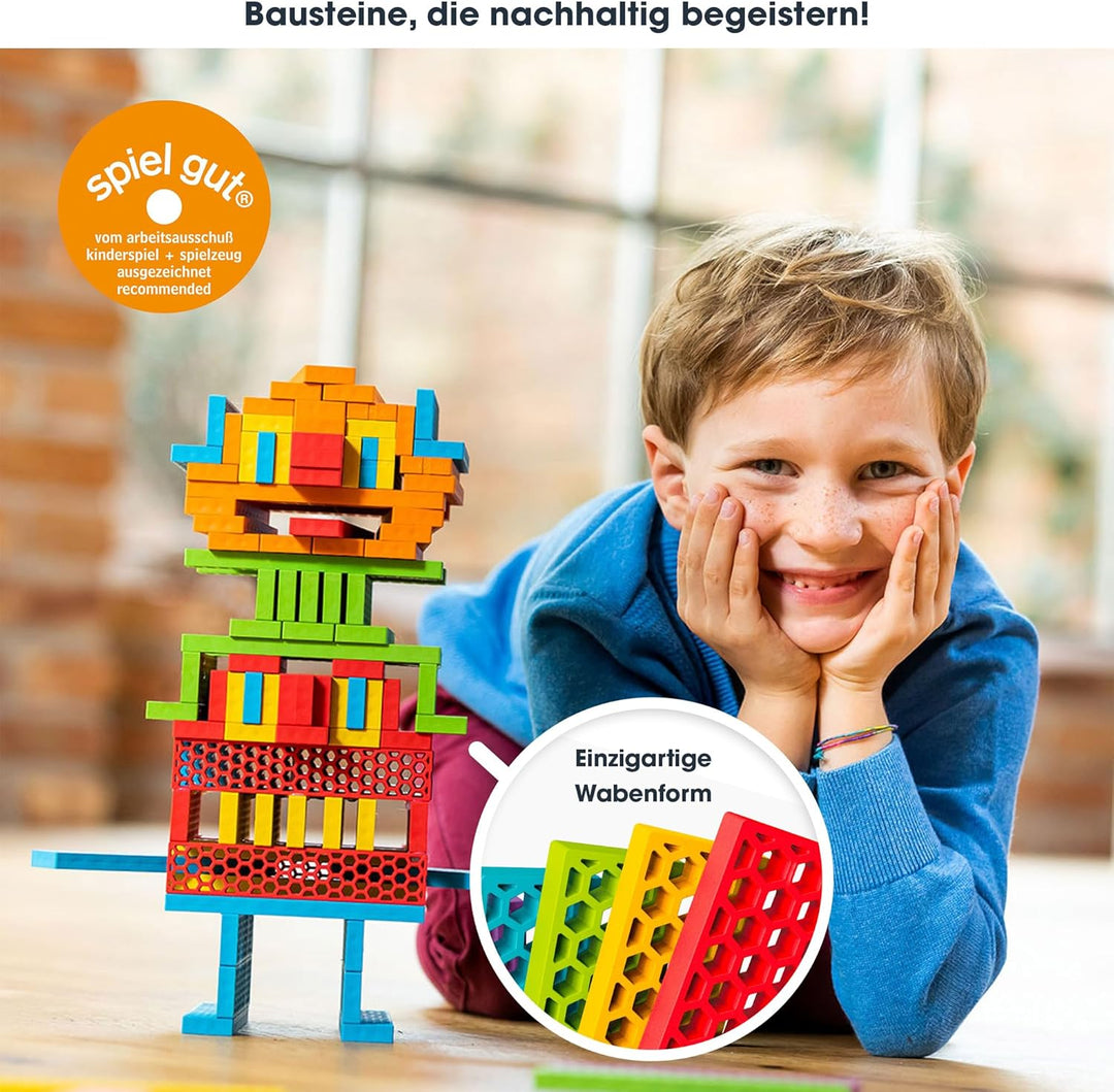 bioblo Nachhaltige Holzklötze Hello Box Rainbow 100 Stück | Steinbaukasten, Klötzchen, Geschenk für