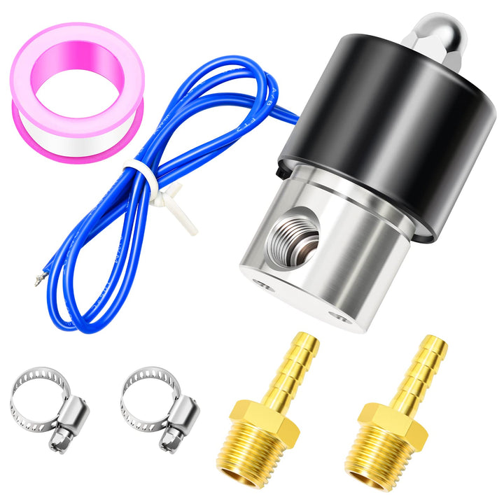ERGAOBOY 1/4" BSP 12V Edelstahl Elektro Magnetventil mit Widerhakenanschluss, passend für Wasser,Luf