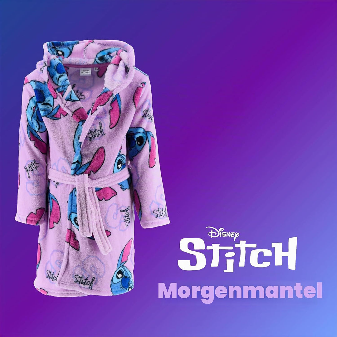Disney Stitch Mädchen Bademantel, Kinder Hausmantel, Weicher Fleece Morgenmantel, Grössen 6 bis 12 J