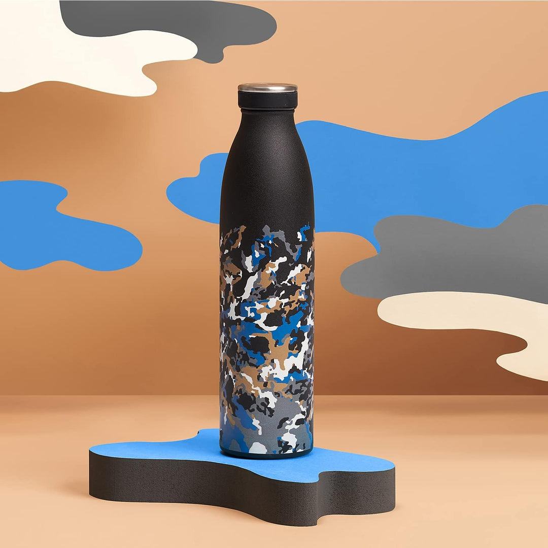B2DO Trinkflasche Edelstahl 750ml Schwarz Braun | Wiederverwendbare Vakuum Metall Thermoskanne Wasse