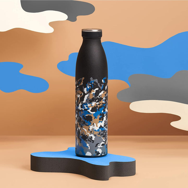B2DO Trinkflasche Edelstahl 750ml Schwarz Braun | Wiederverwendbare Vakuum Metall Thermoskanne Wasse