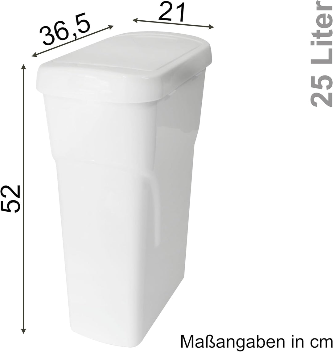 Hummelladen 25 Liter Mülltonne Weiss Recyclingtonne 21x36x52cm mit abnehmbarem Druckdeckel - Schmal