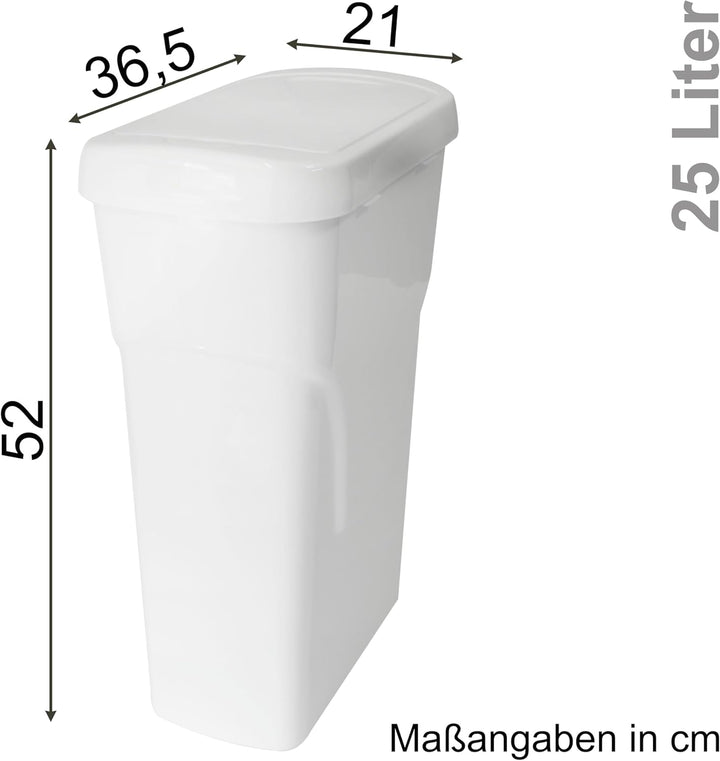 Hummelladen 25 Liter Mülltonne Weiss Recyclingtonne 21x36x52cm mit abnehmbarem Druckdeckel - Schmal