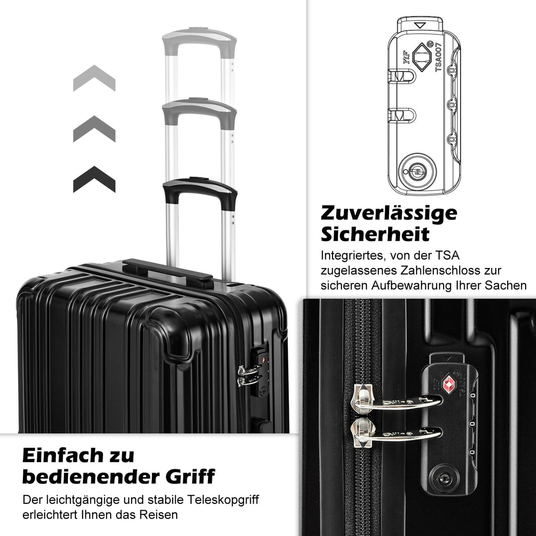 COOLIFE Hartschalenkoffer Rollkoffer Reisekoffer Handgepäck, PC+ABS-Material leicht, mit TSA-Schloss