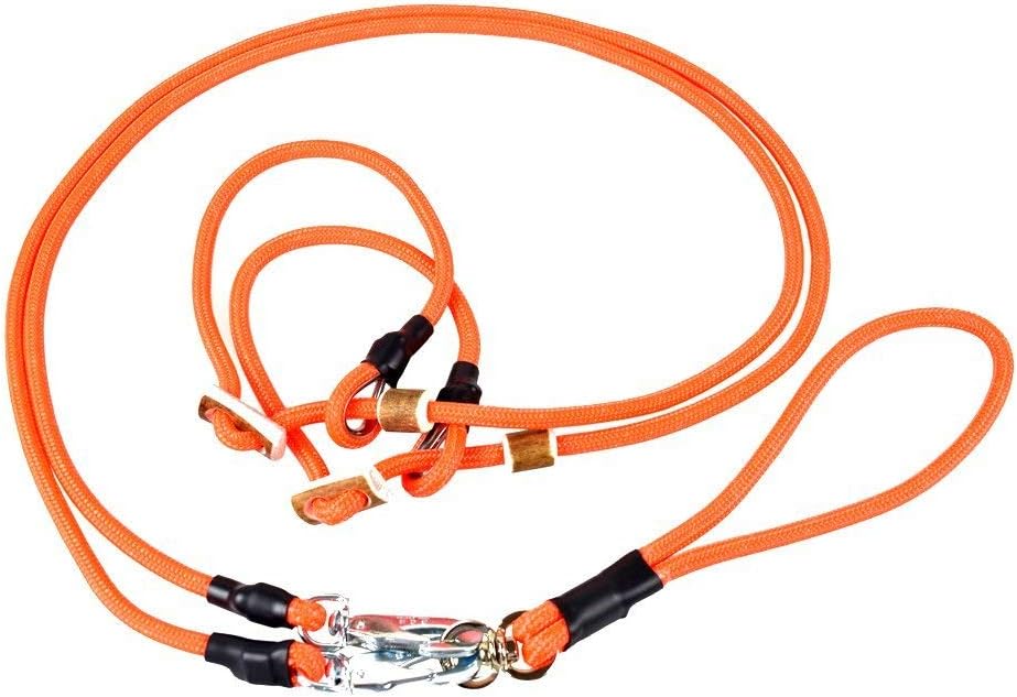 Romneys Doppelleine Moxonleine für Zwei Hunde gleichzeitig | Retrieverleine mit Zugstopp (orange)