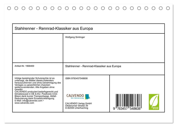 Stahlrenner - Rennrad-Klassiker aus Europa (Tischkalender 2026 DIN A5 quer), CALVENDO Monatskalender