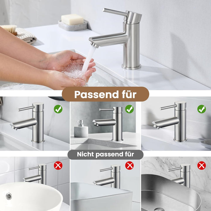 KPW Waschtischarmatur Edelstahl Gebürstet, Bad Wasserhahn mit 79mm Auslaufhöhe, Einhand-Mischbatteri