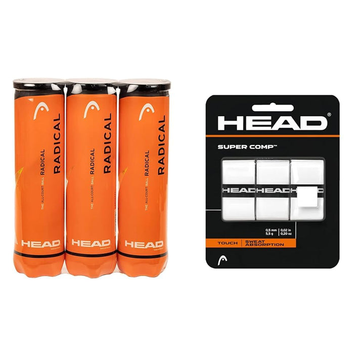 Head Radical Tennisball (3 x 4 Stück) Bundle mit Griffband, Bundle mit Griffband