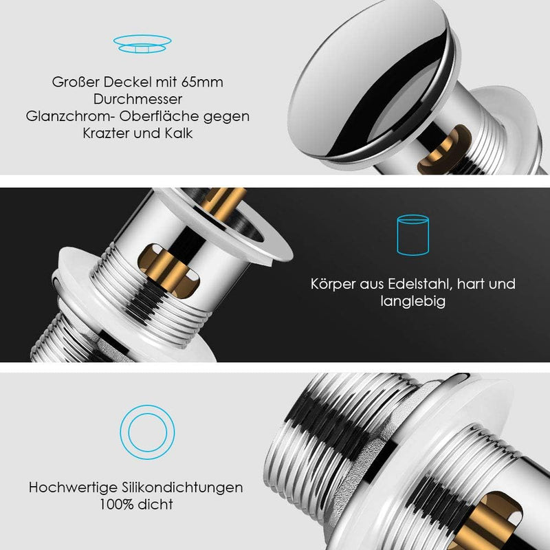 Wasserrhythm Universal Siphon mit Ablaufgarnitur für Waschbecken und Waschschalen mit Überlauf, Chro