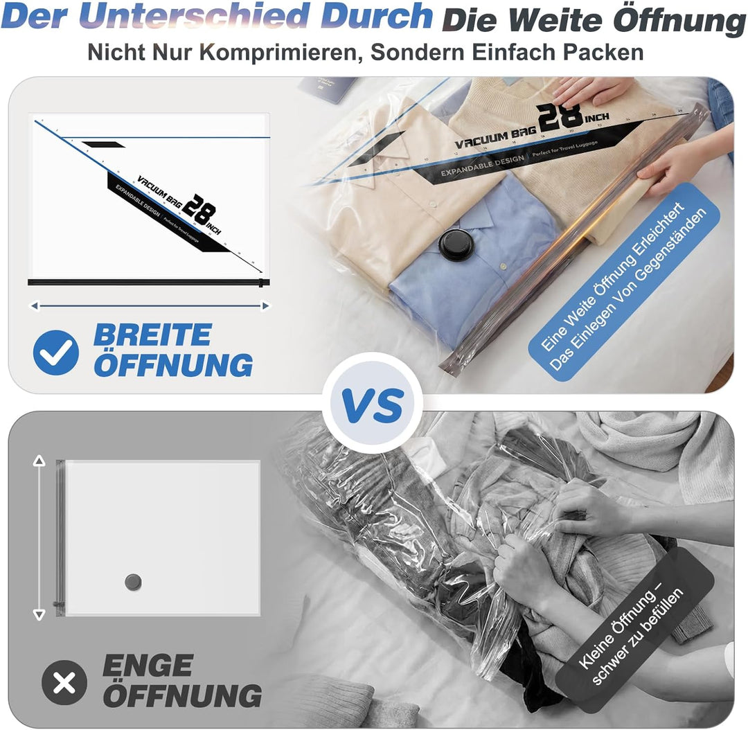 Vakuumbeutel für Kleidung Reise, Vakumierergerät Beutel Kleidung, Vacuum Bags, Vakuumbeutel mit kabe
