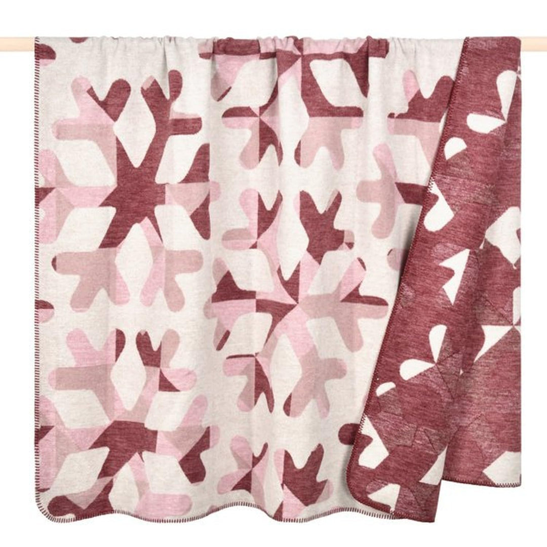 Pad - Decke, Kuscheldecke - Flakes, Schneekristalle - Farbe: Bordeaux Rot - 150 x 200 cm