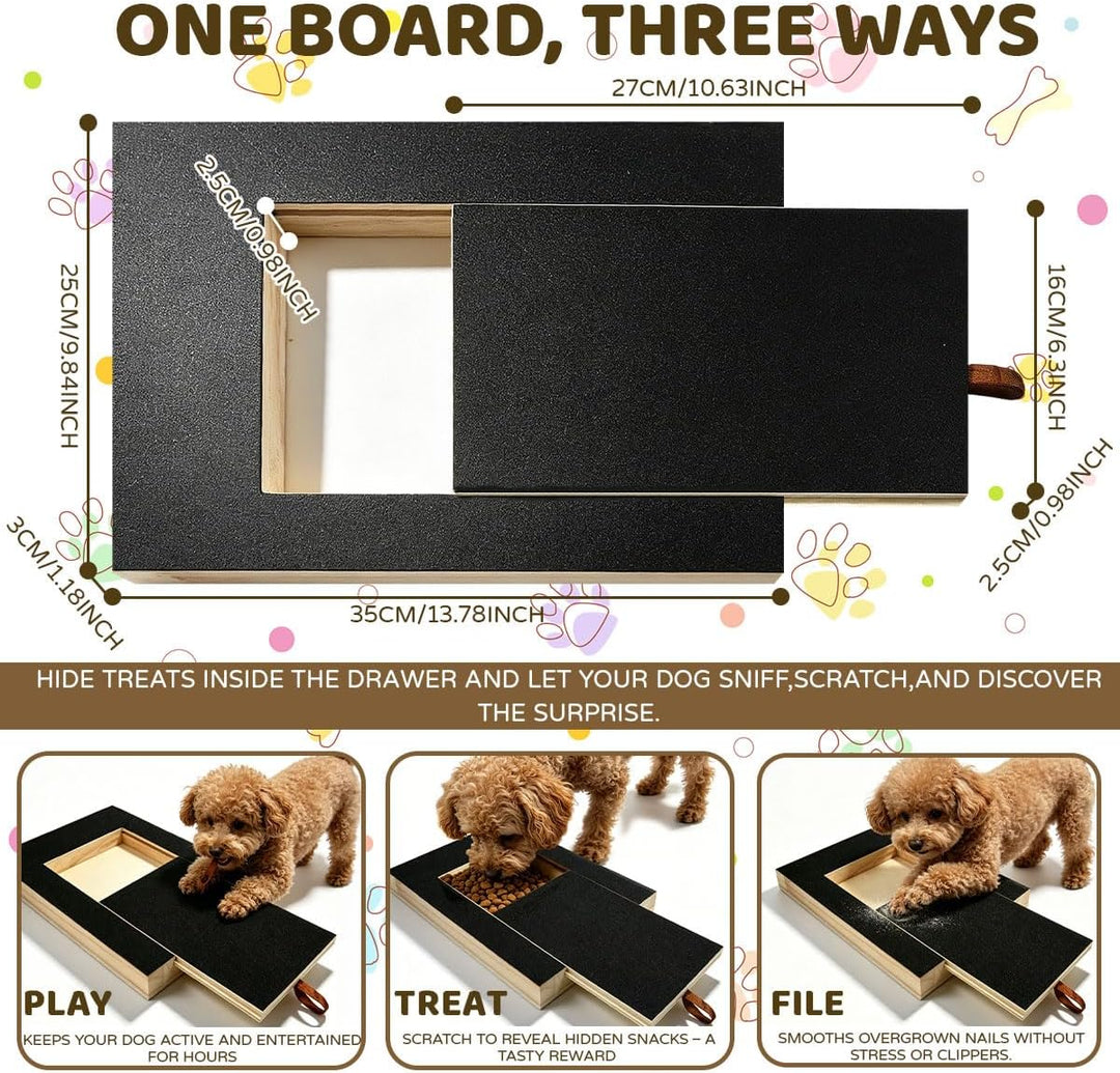 Kratzbrett für Hunde mit Leckerlibox 35x25x3cm Nagelfeilenbrett aus Holz 4 Sandpapier Scratch Pad fü