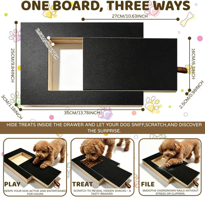 Kratzbrett für Hunde mit Leckerlibox 35x25x3cm Nagelfeilenbrett aus Holz 4 Sandpapier Scratch Pad fü