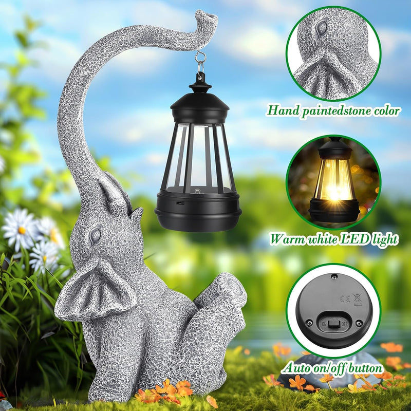 Linkax Geschenke für Frauen Mama Oma, Solar Gartenfiguren Elefant Gartendeko für Draussen, Solarlamp