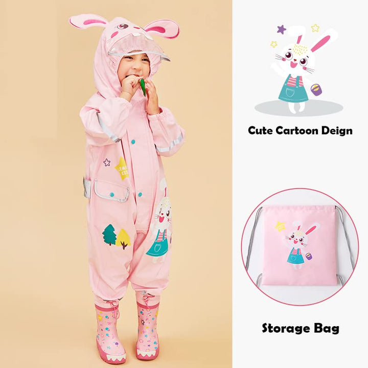 Fewlby Regenanzug Kinder, Regenjacke Einteilig Regenmantel mit Kapuze Regenponcho Jungen Mädchen Was