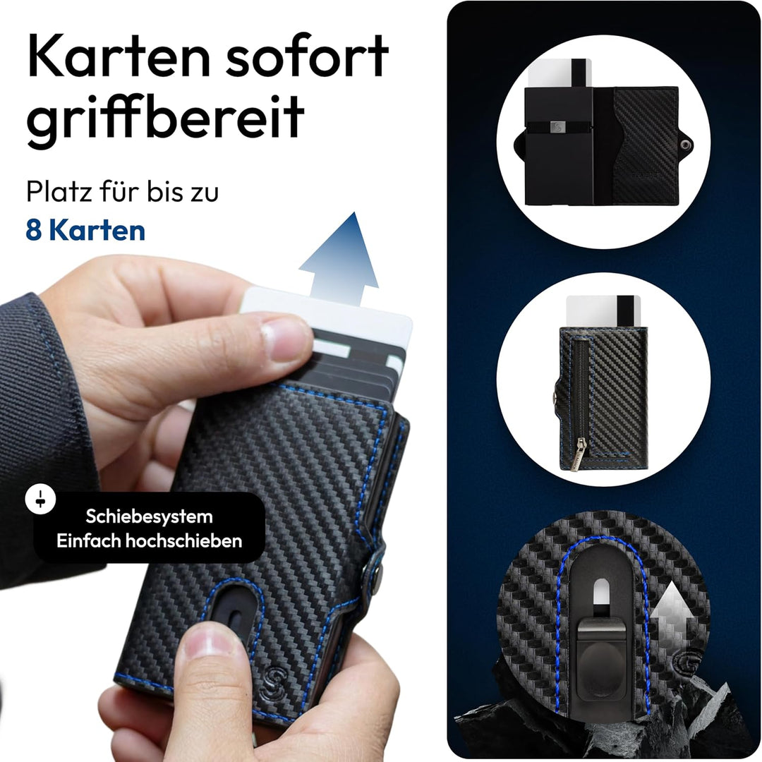 SLIMJACK Smart Wallet mit Münzfach - Kreditkartenetui mit RFID-Schutz - Geldbeutel für Herren - Alum