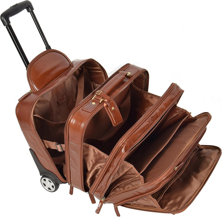 Echtes Kastanie Leder Pilotenkoffer Trolley Laptop Geschäft Reise Wochenende Kabine Tasche AL1