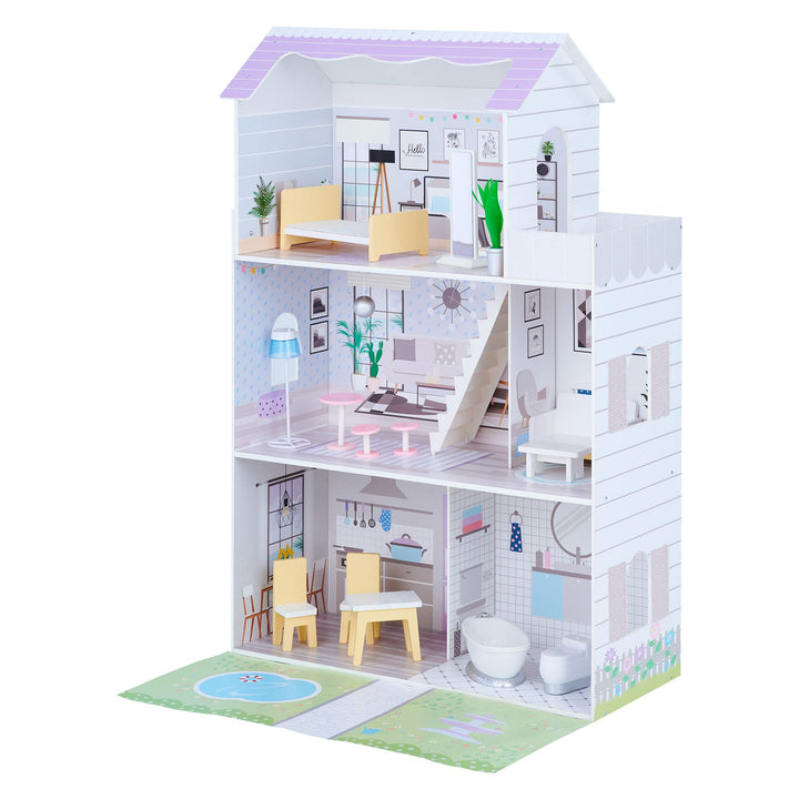 Teamson Kids Olivia’s Little World Grand Kinder-Puppenhaus aus Holz mit 3 Ebenen mit Garten und 16 i