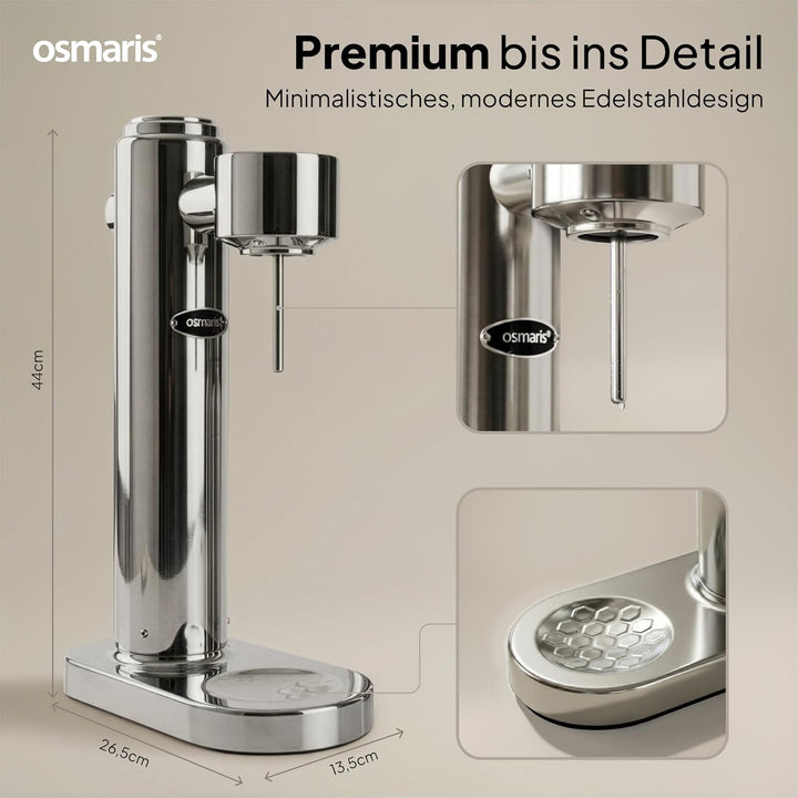 Wassersprudler aus hochwertigem Edelstahl - Design Soda Maker inkl. 2x 1,1 L Edelstahlflaschen - ges