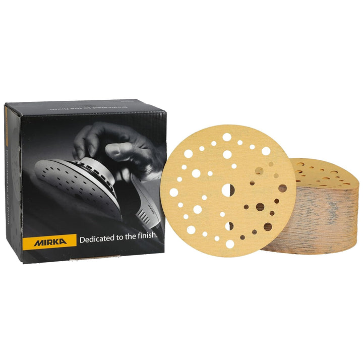 Mirka Gold Universal-Schleifpapier Ø 150mm Klett 37-Loch / Korn P180, 100 Stk / Zum Schleifen von Gi