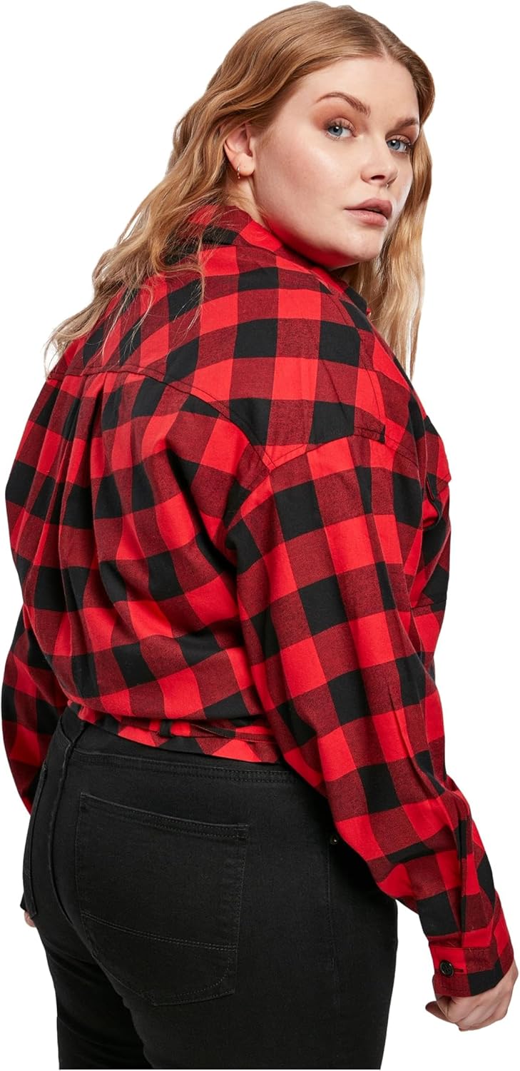 Urban Classics Damen Ladies Short Oversized Check Shirt L Grosse Grössen Black/Red, L Grosse Grössen