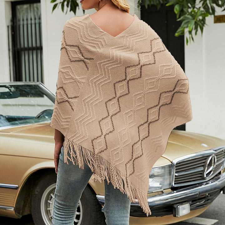 Strick Poncho mit Fransen für Damen Elegant Streifen Flanell Cape Pullover mit Mehrweg-Ausschnitt Le