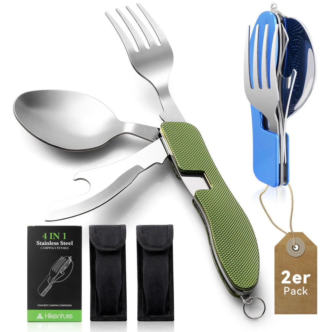 Hikenture® Outdoor Campingbesteck Set - Klappbesteck Outdoor Besteck aus Edelstahl mit Gürteltasche
