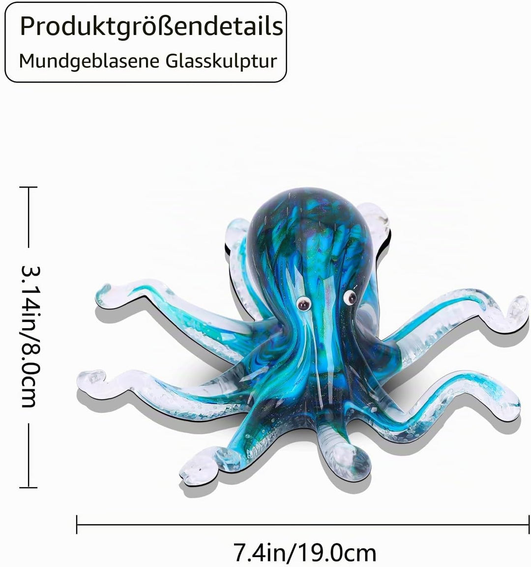 LCCCK Glas-Oktopus-Statue, Heimdekoration, mundgeblasenes Glasdekor, Ozean-Figuren, Oktopus-Skulptur