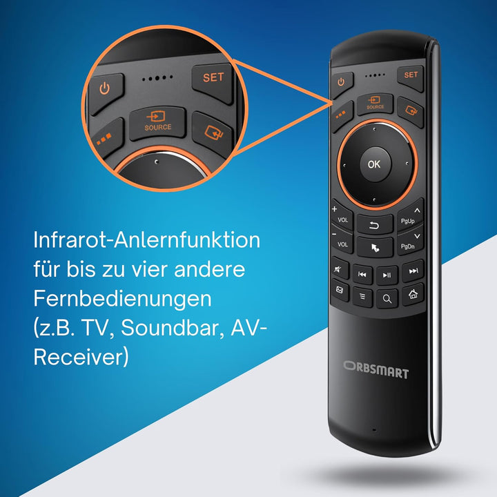 Orbsmart AM-1 kabellose Airmouse mit Deutscher Tastatur/Gyro-Funktion/Infrarot Learning-Funktion - i