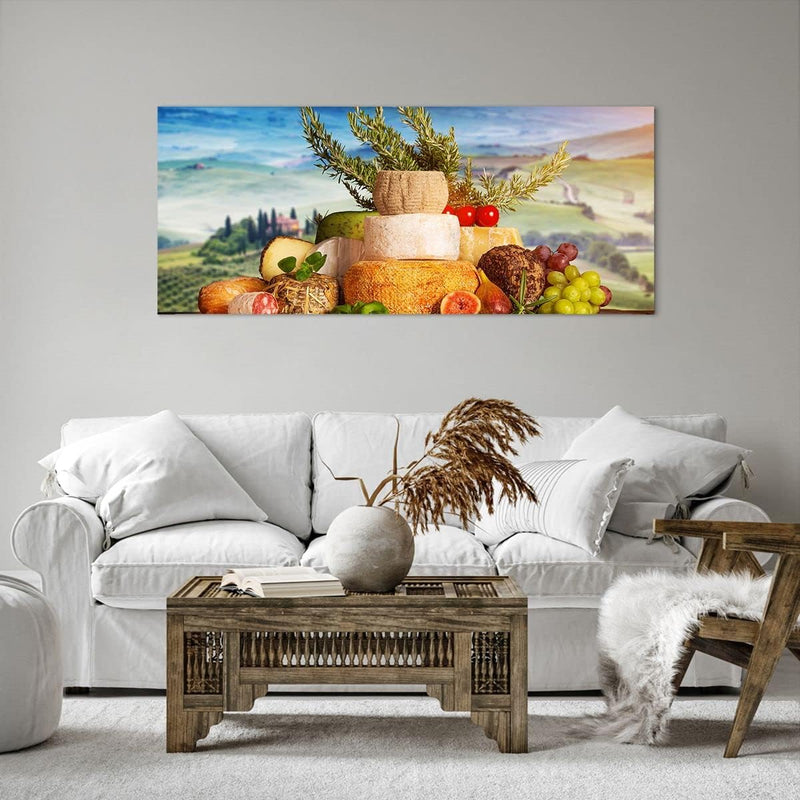 Wandbilder Dekoration Wohnzimmer Toskana Käse Obst Italien Panorama Bilder auf Leinwand 120x50cm Lei