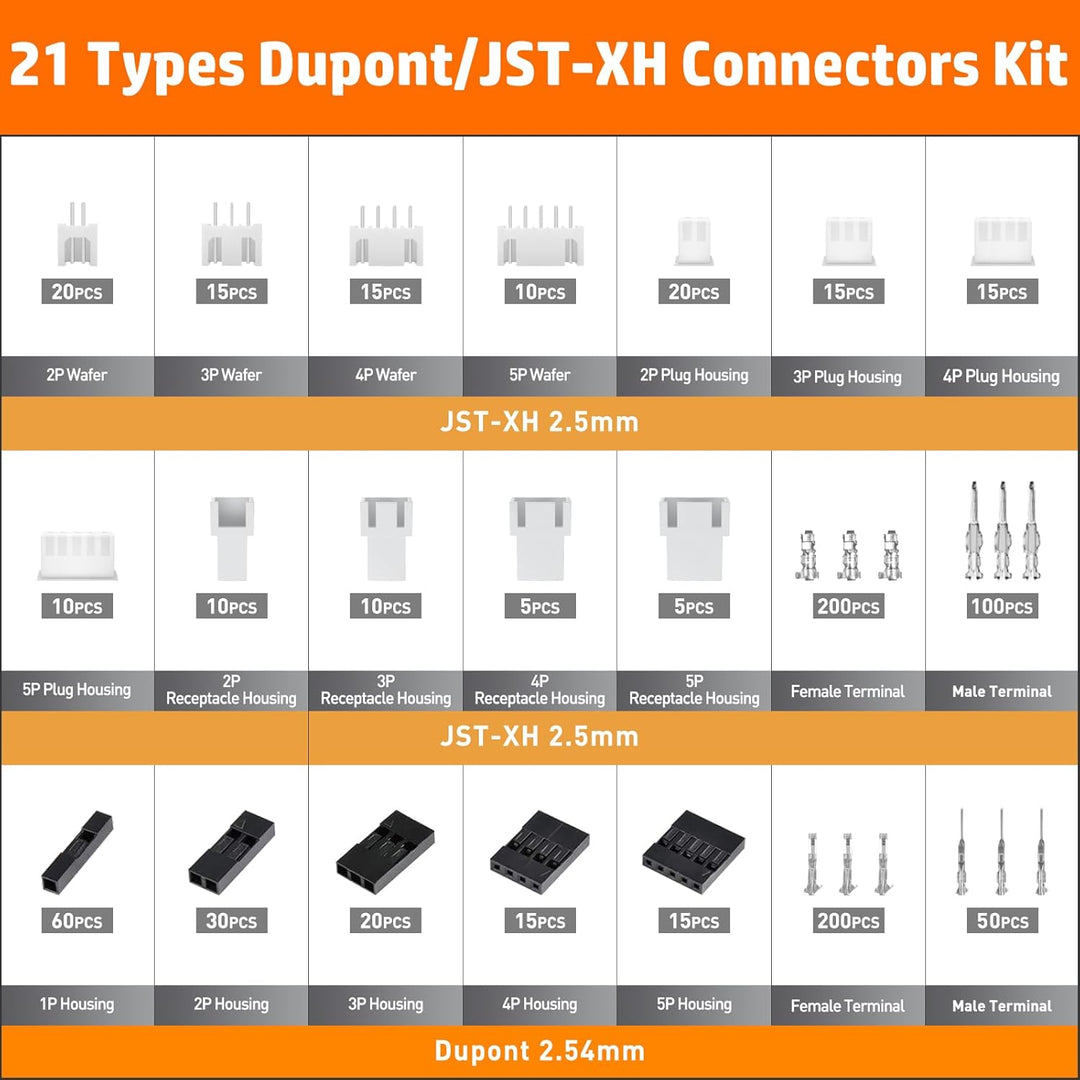 PEBA Crimpzange Stecker Set, Inkl. 21 Stile Dupont 2,54mm/JST-XH 2,5mm Stecker Set, Crimpzangen 0,03