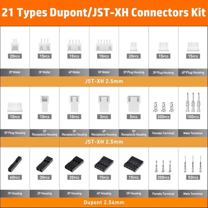 PEBA Crimpzange Stecker Set, Inkl. 21 Stile Dupont 2,54mm/JST-XH 2,5mm Stecker Set, Crimpzangen 0,03