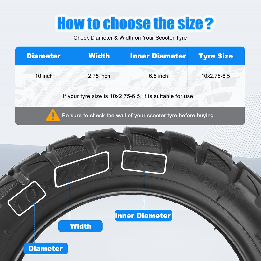 10x2.75-6.5 Tubeless Reifen, Off-road Vakuumreifen mit Ventil,10 Zoll E Scooter Ersatzreifen mit Ver