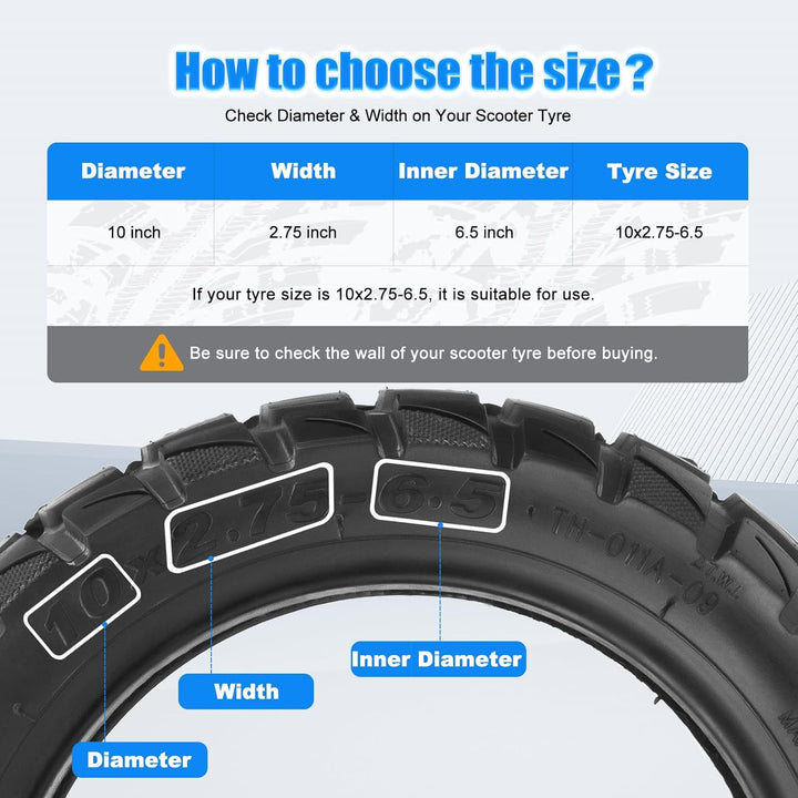 10x2.75-6.5 Tubeless Reifen, Off-road Vakuumreifen mit Ventil,10 Zoll E Scooter Ersatzreifen mit Ver