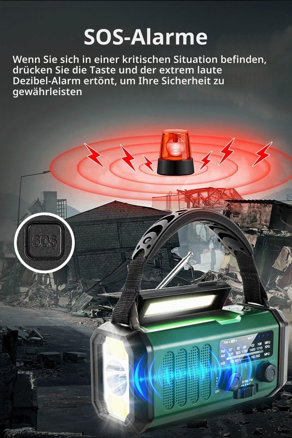 Winnes Notfall Radio, 20000 MAH Portable Emergency Radio, SOS Alert, FM/AM Radio, mit Leselicht, Kom